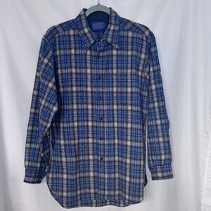 Pendleton | 100% Wool | Button Up Shirt | Long Sleeve | Blue Plaid | Size M